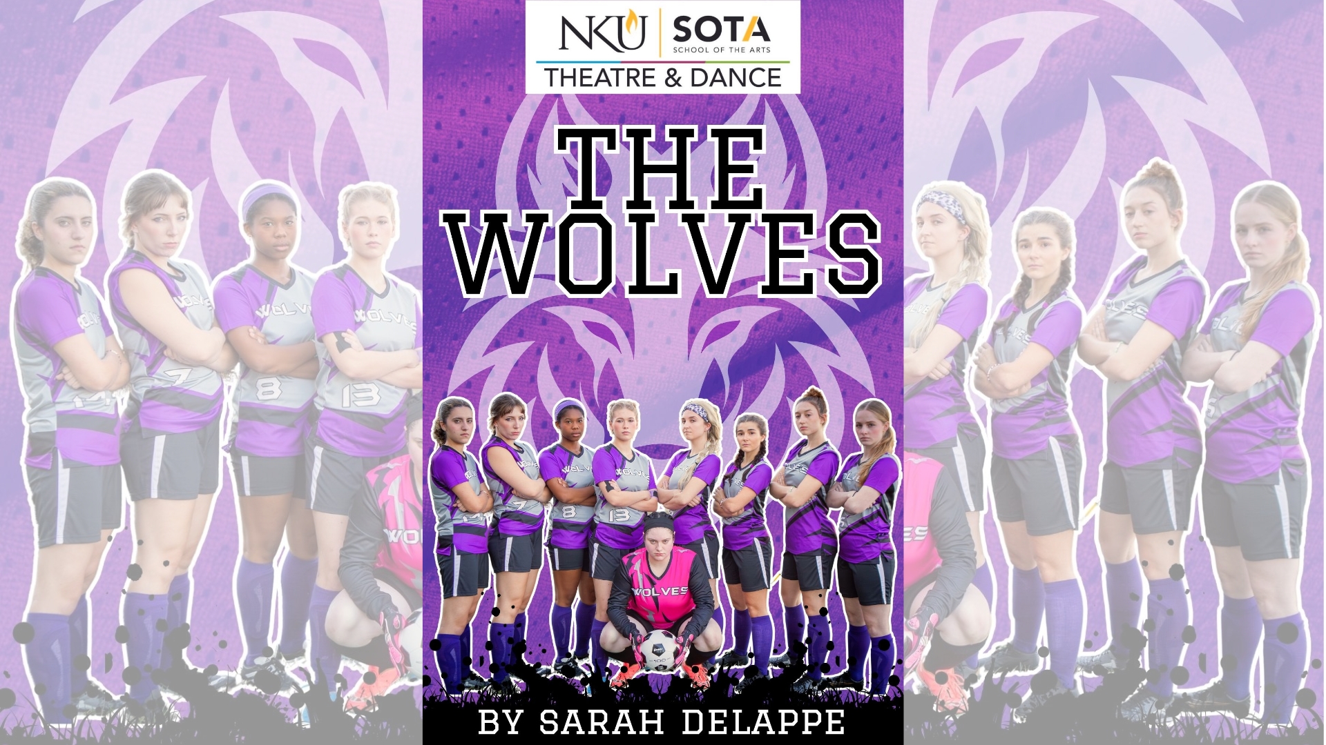 Amelie the Musical poster with scattered polaroids and hot air balloons in clouds