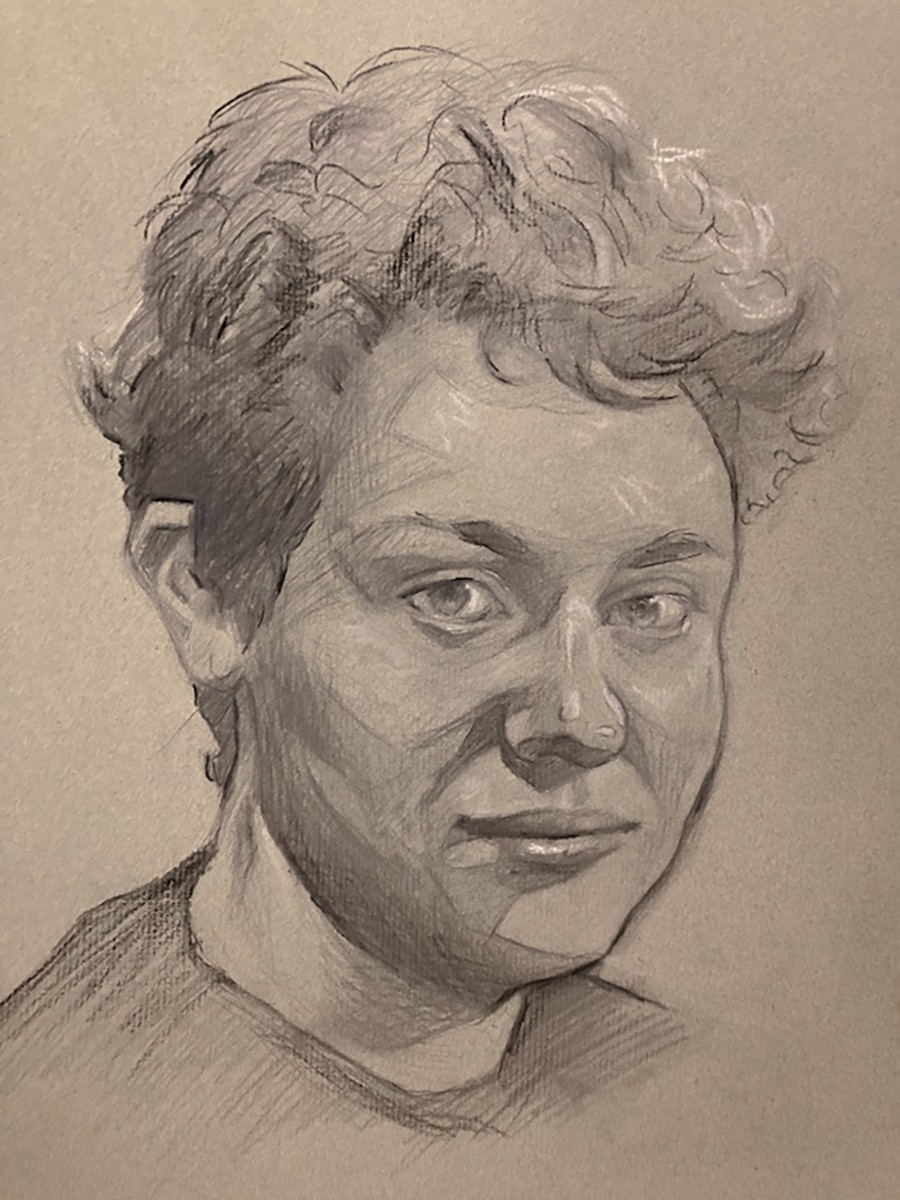 Graphite and chalk on toned paper - portrait of Aspen 
