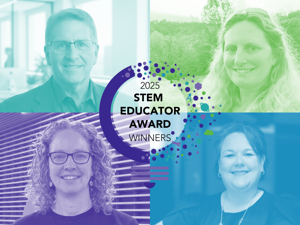 Colorful collage of the four 2025 STEM Educator Award winners