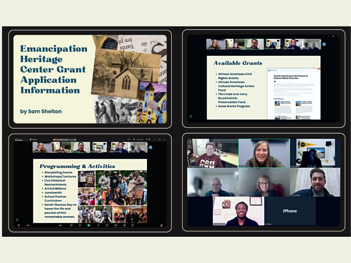 Untitled design - 1 Collage of images from the Zoom meeting where Sam presented his project.