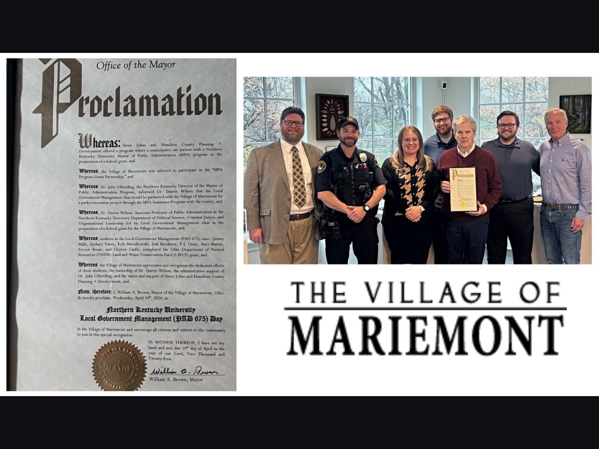 Dr Wilson and students at the Village of Mariemont