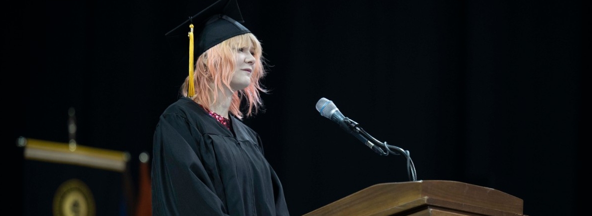 Kasey Duncan speaking at commencement