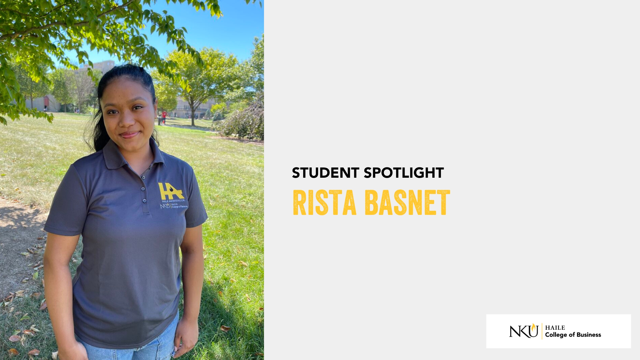 image with the words, "student spotlight: rista basnet" and a photo of rista