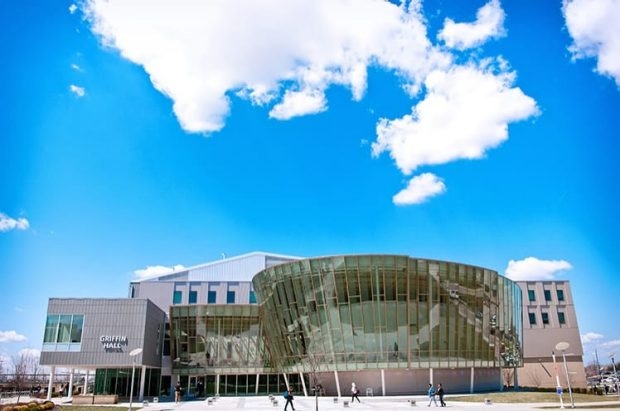 Griffin hall exterior ground level view from campus