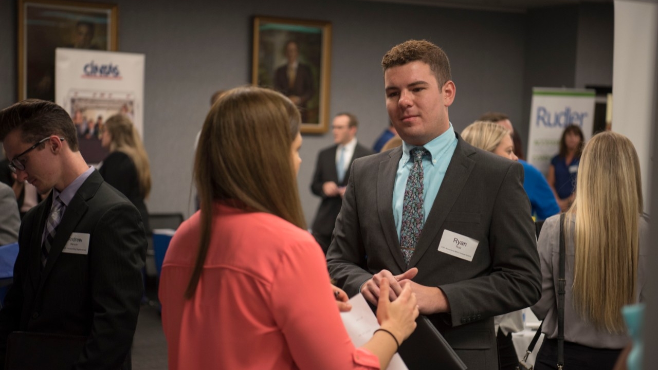 Grad students at an event