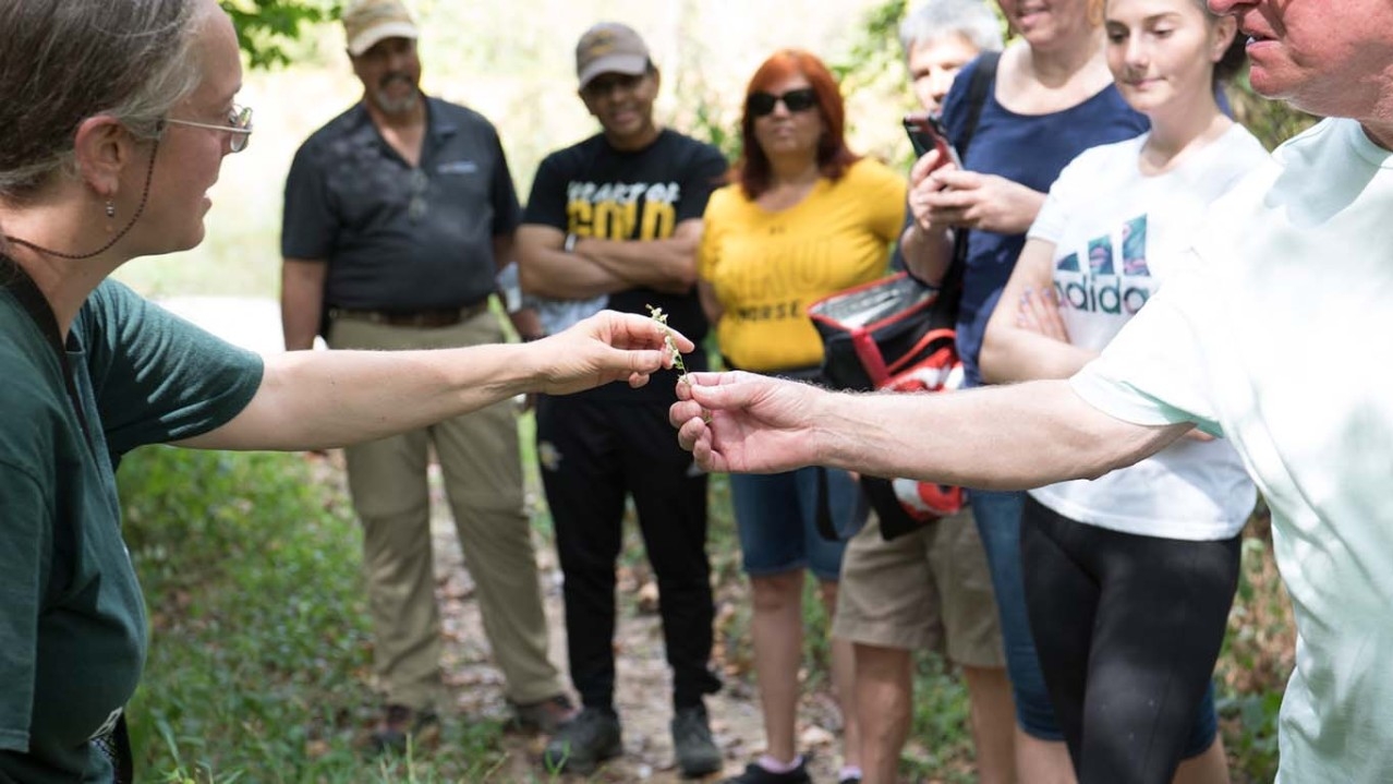 Students, faculty and others gather at the Research and Education Field Station