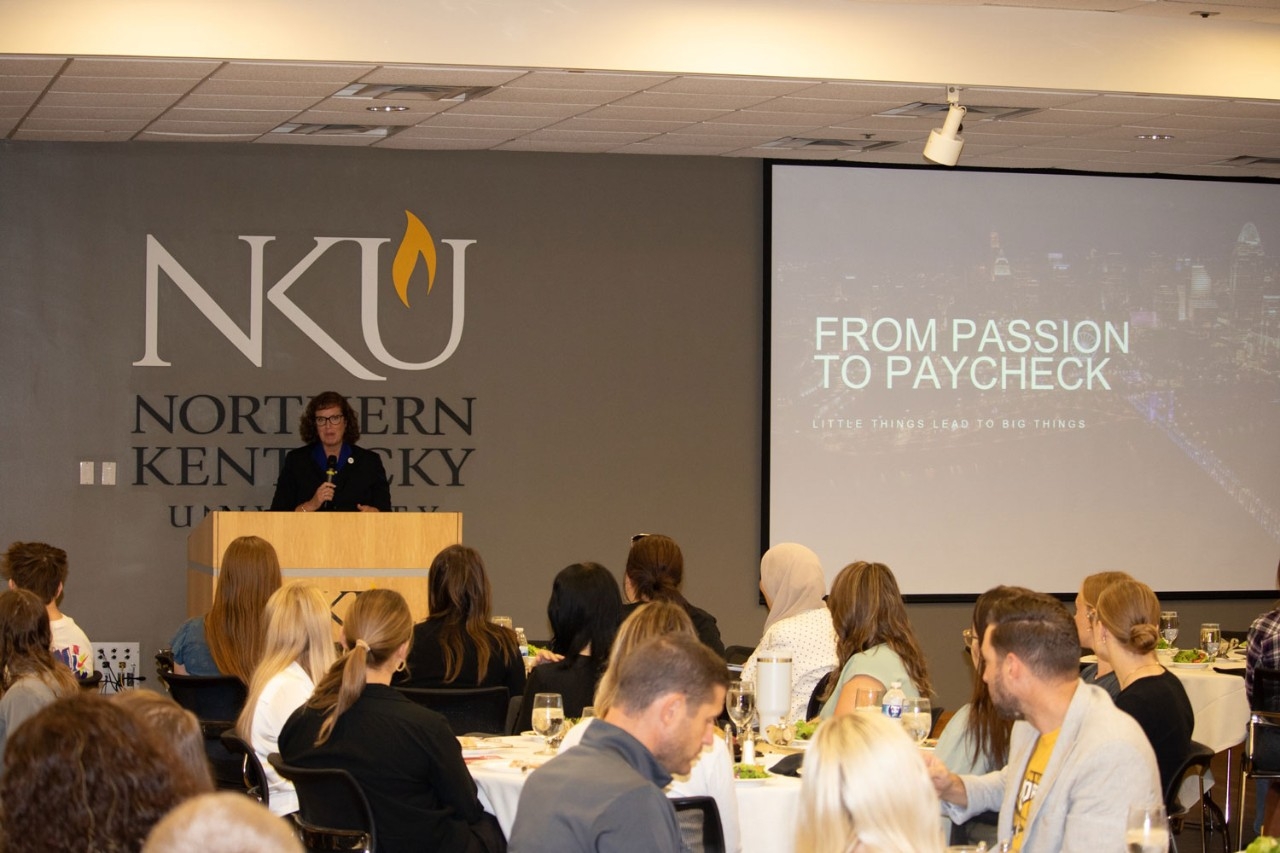 President Short-Thompson presenting during Business Week