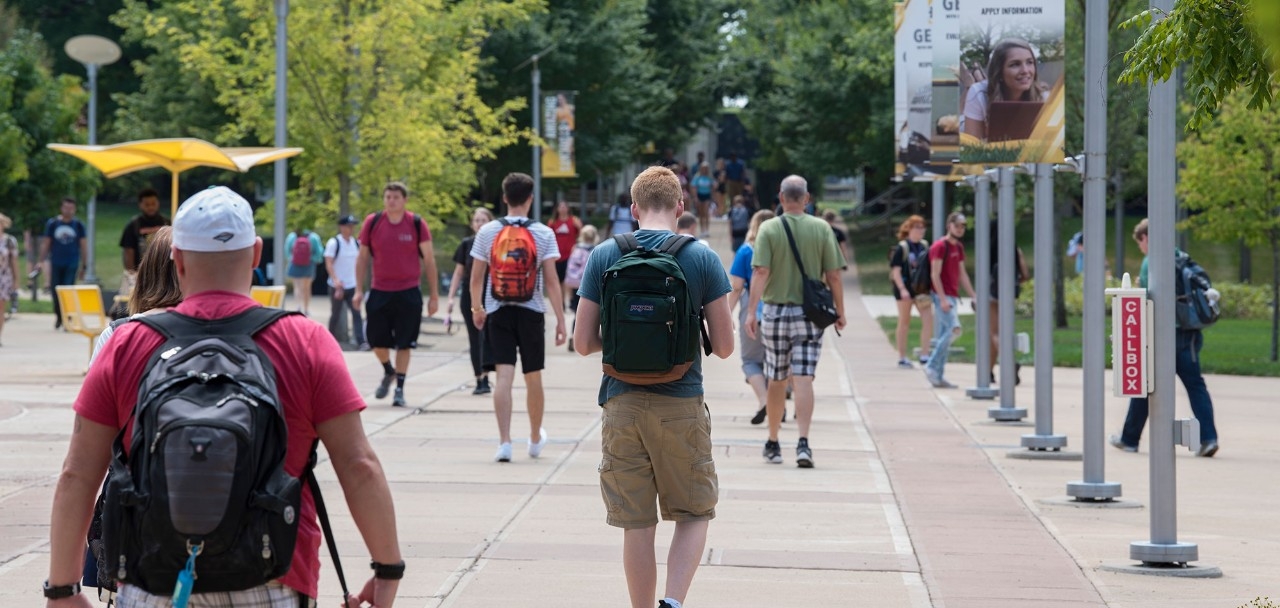 students walking campus