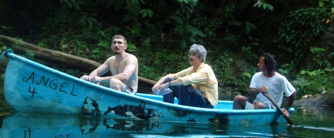 Matt, Dr. Dahlem, and guide in a canoe