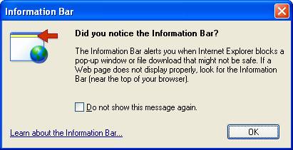 Information Bar Dialog Box